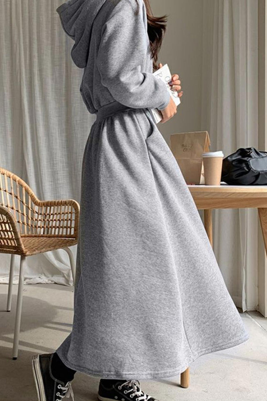 High Elastic Waist Long Hoodie Dress – AROLORA