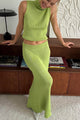 Arolora High Neck Knit Vest Midi Skirt Set
