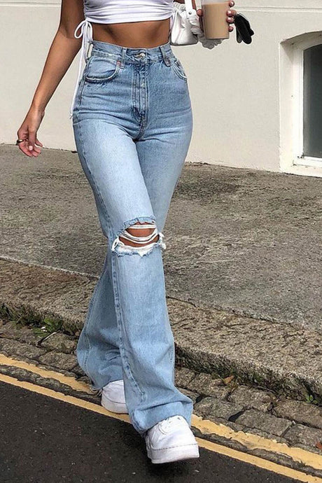 Arolora high-waist-distressed-flare-jeans