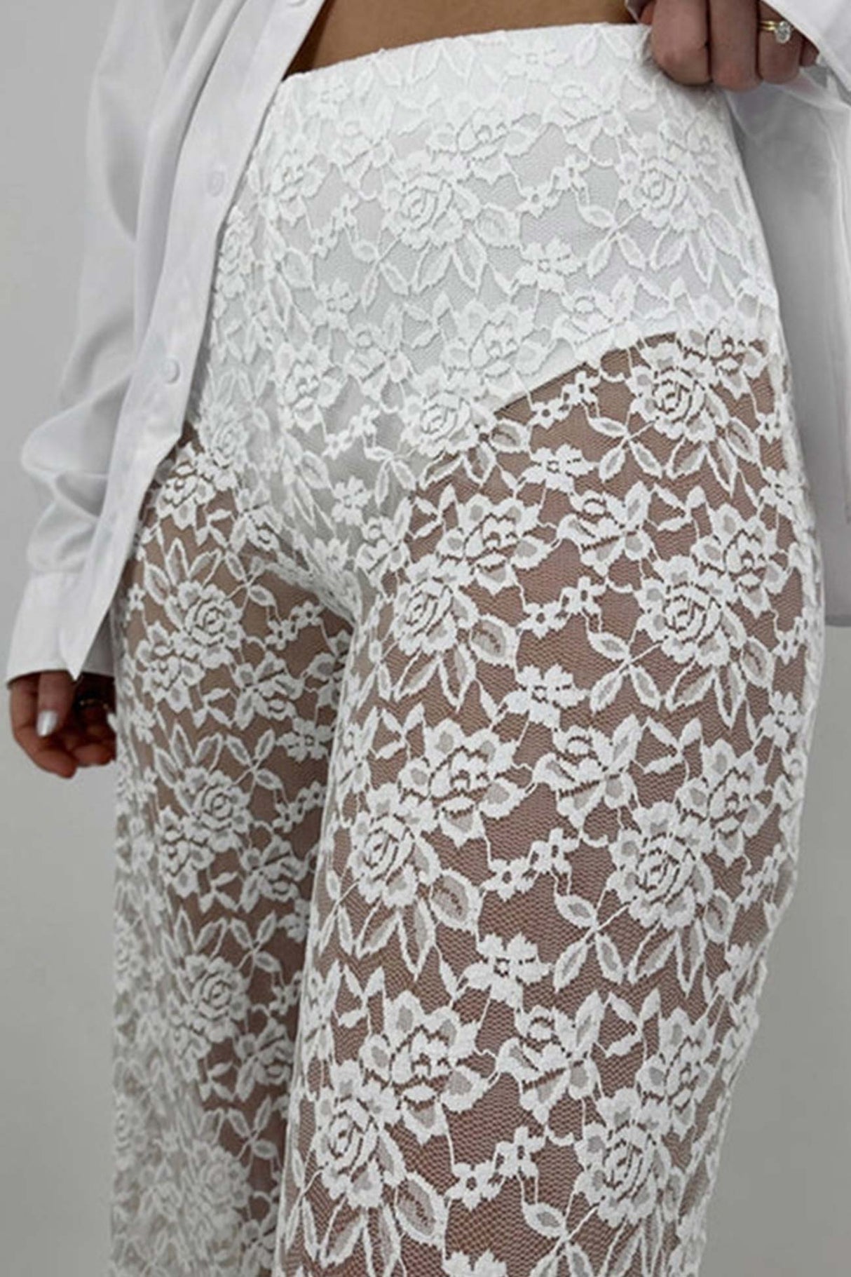 High Waist Patchwork Lace Hollow Out Long Pants