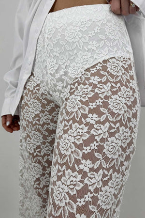 High Waist Patchwork Lace Hollow Out Long Pants