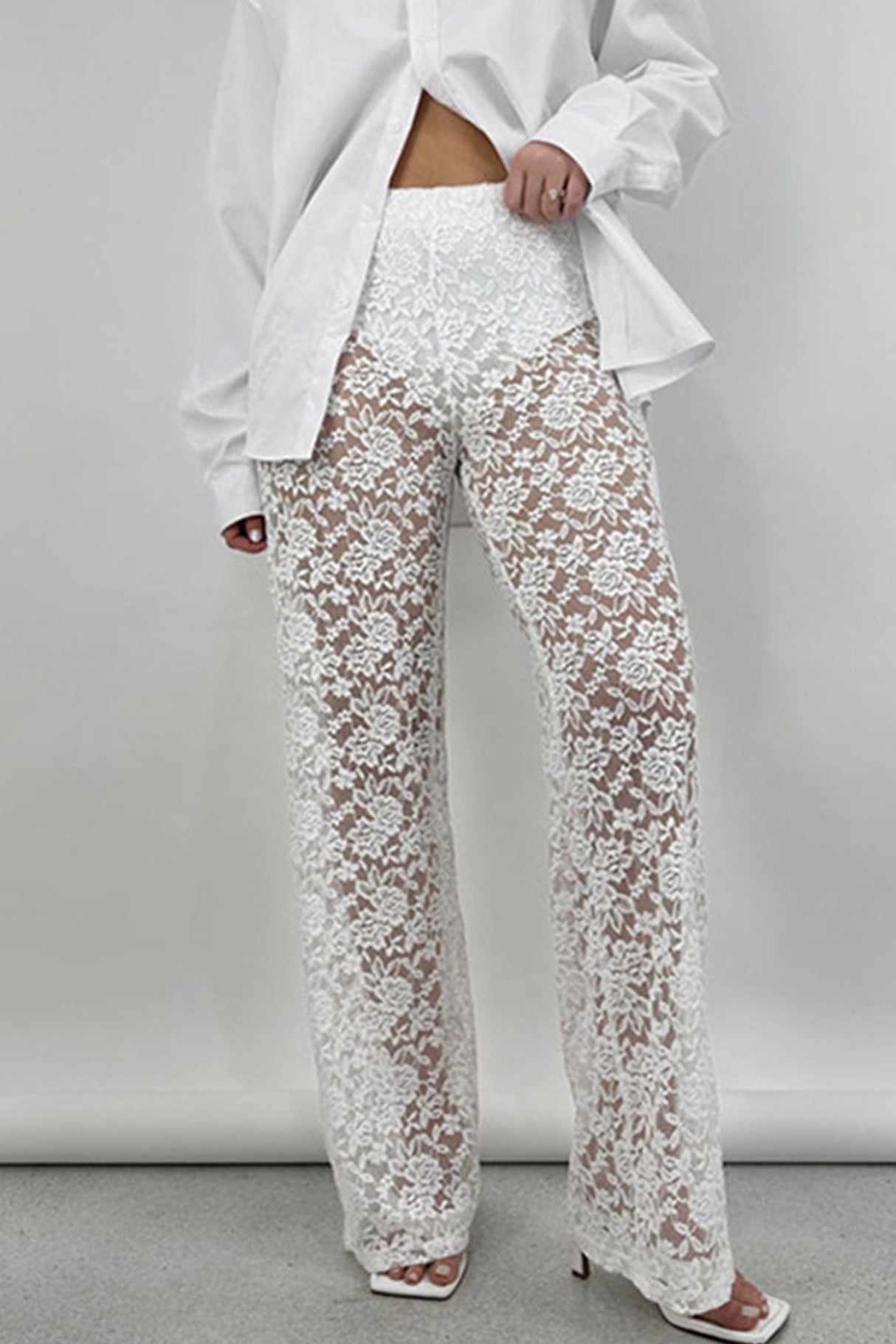 High Waist Patchwork Lace Hollow Out Long Pants