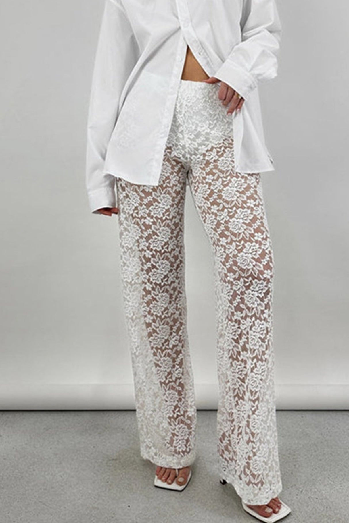High Waist Patchwork Lace Hollow Out Long Pants