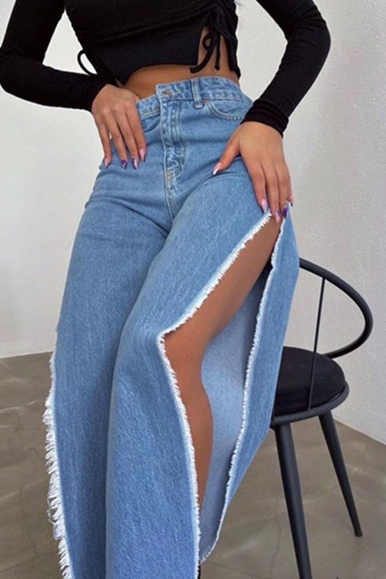 High Waist Solid Color High Slit Jeans – AROLORA