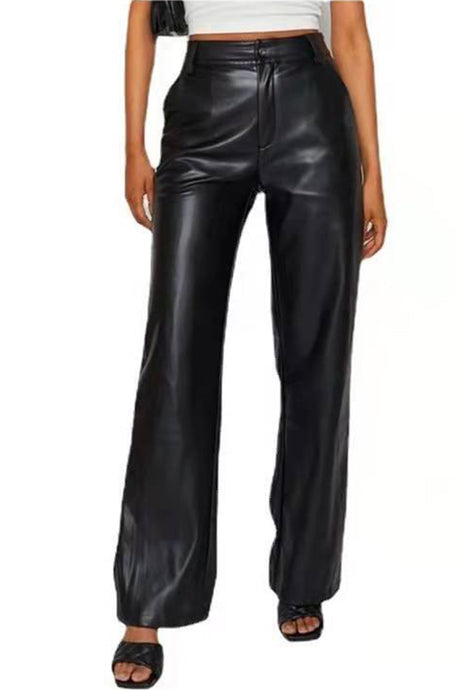 Arolora high-waist-wide-leg-leather-pants