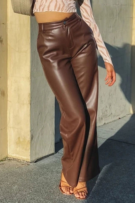 Arolora high-waist-wide-leg-leather-pants