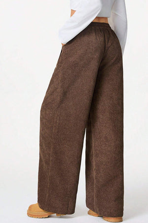 High-rise Drawstring Wide-leg Flannel Pants
