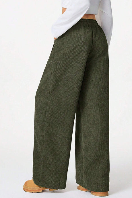 High-rise Drawstring Wide-leg Flannel Pants