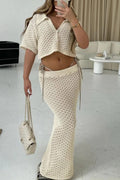 Hollow Out Crochet Blouses Midi Skirt Suits