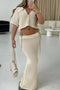Hollow Out Crochet Blouses Midi Skirt Suits