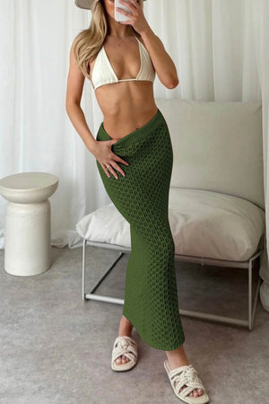 Hollow Out Crochet Blouses Midi Skirt Suits
