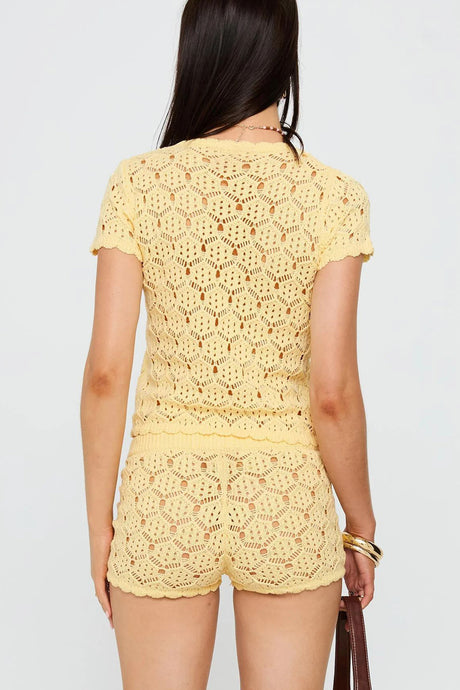 Hollow-out Jacquard Blouse Cover-up Set