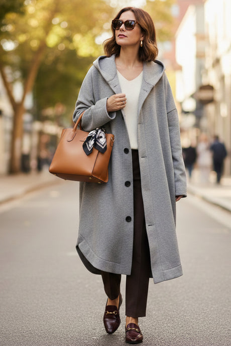 Hooded Pocket Button-up Coat