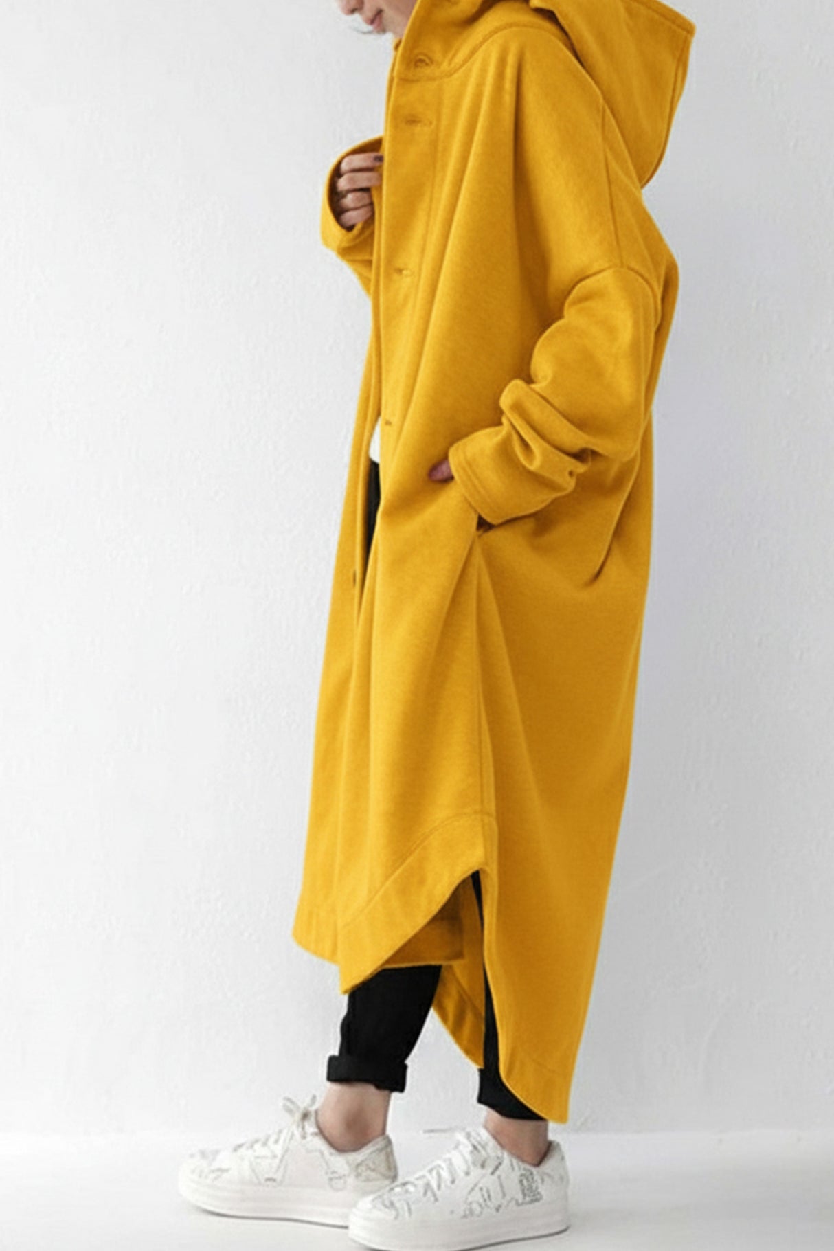 Hooded Pocket Button-up Coat