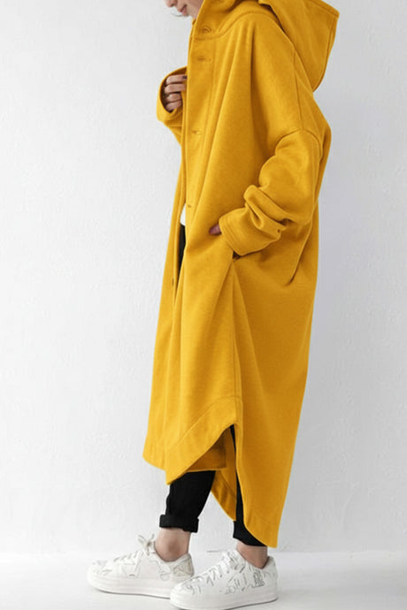 Hooded Pocket Button-up Coat