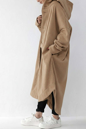 Hooded Pocket Button-up Coat