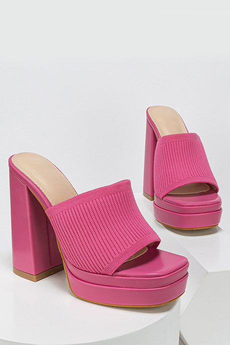 Knitted Block Platform High Heel Sandals
