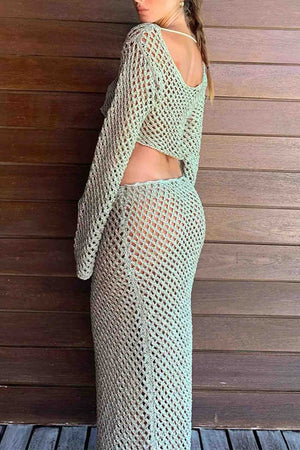 Knitted Cutout Cover Up Off Shoulder Skirt Set