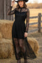 Lace Button-up Long Sleeve Retro Maxi Dress