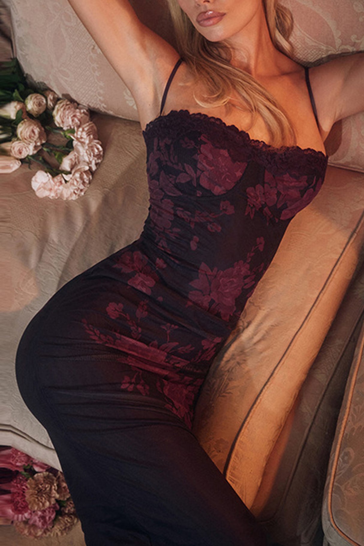 Lace Floral Print Pack Hip Cami Dress