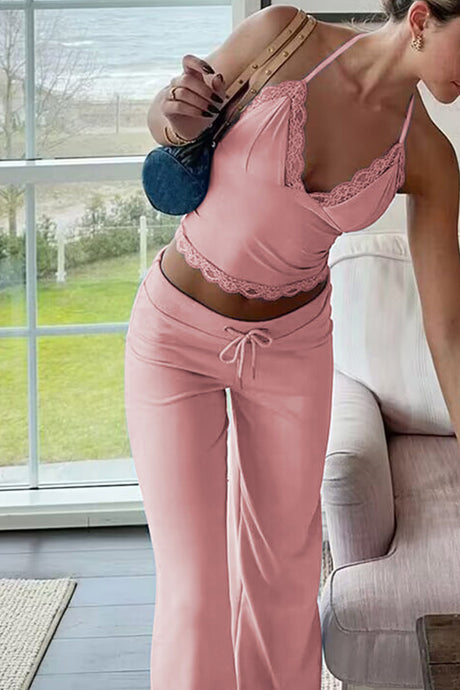 Lace Halterneck Vest Flares Long Pants Suits