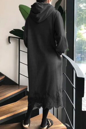Lace Hem Hoodie Dress