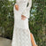 Arolora lace-long-flare-sleeve-slit-dress