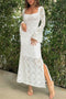 Arolora lace-long-flare-sleeve-slit-dress