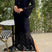 Arolora lace-long-flare-sleeve-slit-dress