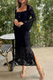 Arolora lace-long-flare-sleeve-slit-dress