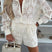 Arolora Lace Long Sleeve Blouse Two-piece Shorts Set