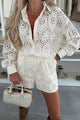 Arolora Lace Long Sleeve Blouse Two-piece Shorts Set