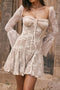 Lace Low Cut Flare Sleeve A-line Dress