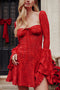 Lace Low Cut Flare Sleeve A-line Dress