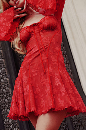 Lace Low Cut Flare Sleeve A-line Dress