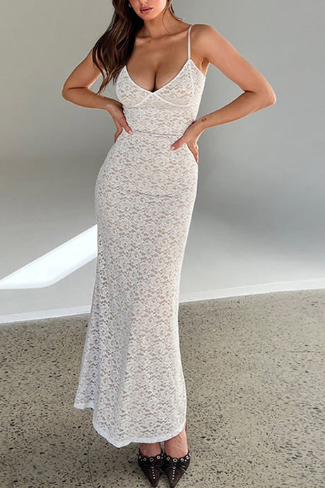 Arolora lace-low-cut-pack-hip-cami-dress