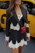 Arolora Lace Patchwork Striped Cami Dress Blazer Two-piece Outfits