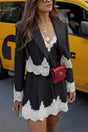 Arolora Lace Patchwork Striped Cami Dress Blazer Two-piece Outfits