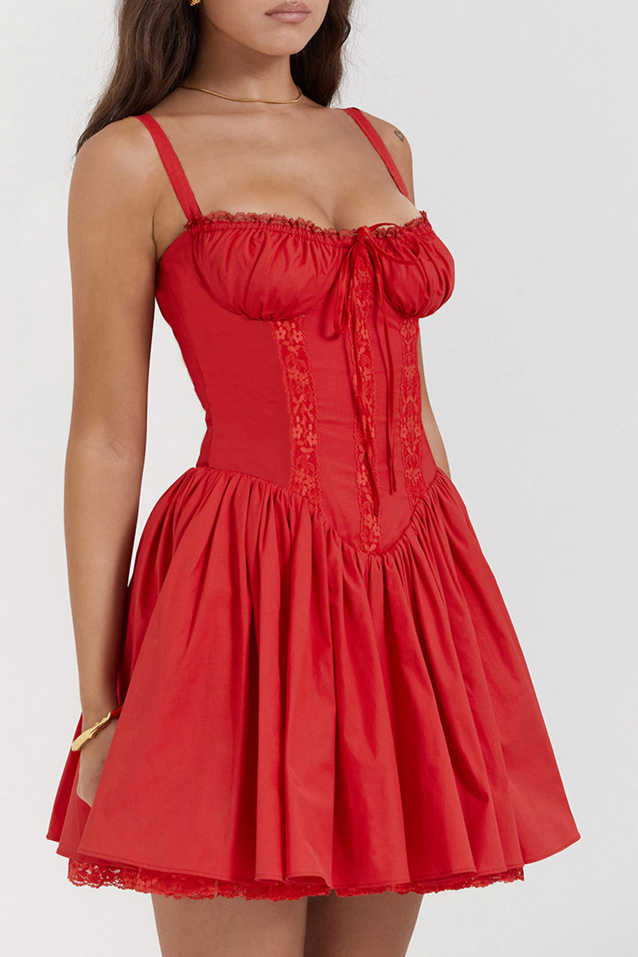 Lace Stitching Corset Ruched Mini Dress – AROLORA