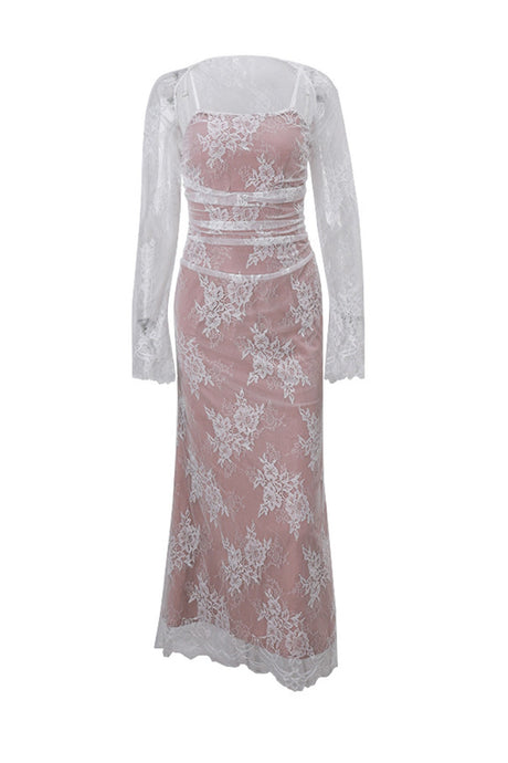 Arolora lace-tie-up-cami-dress-cover-up-two-piece-set