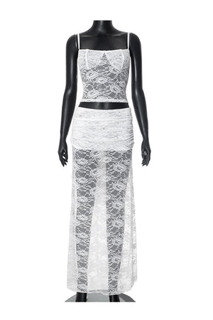 Arolora Lace Tie-up Cami Vest Skirt Set