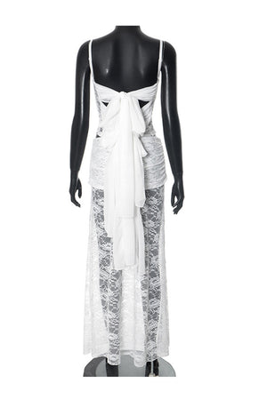 Arolora Lace Tie-up Cami Vest Skirt Set