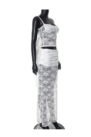 Arolora Lace Tie-up Cami Vest Skirt Set