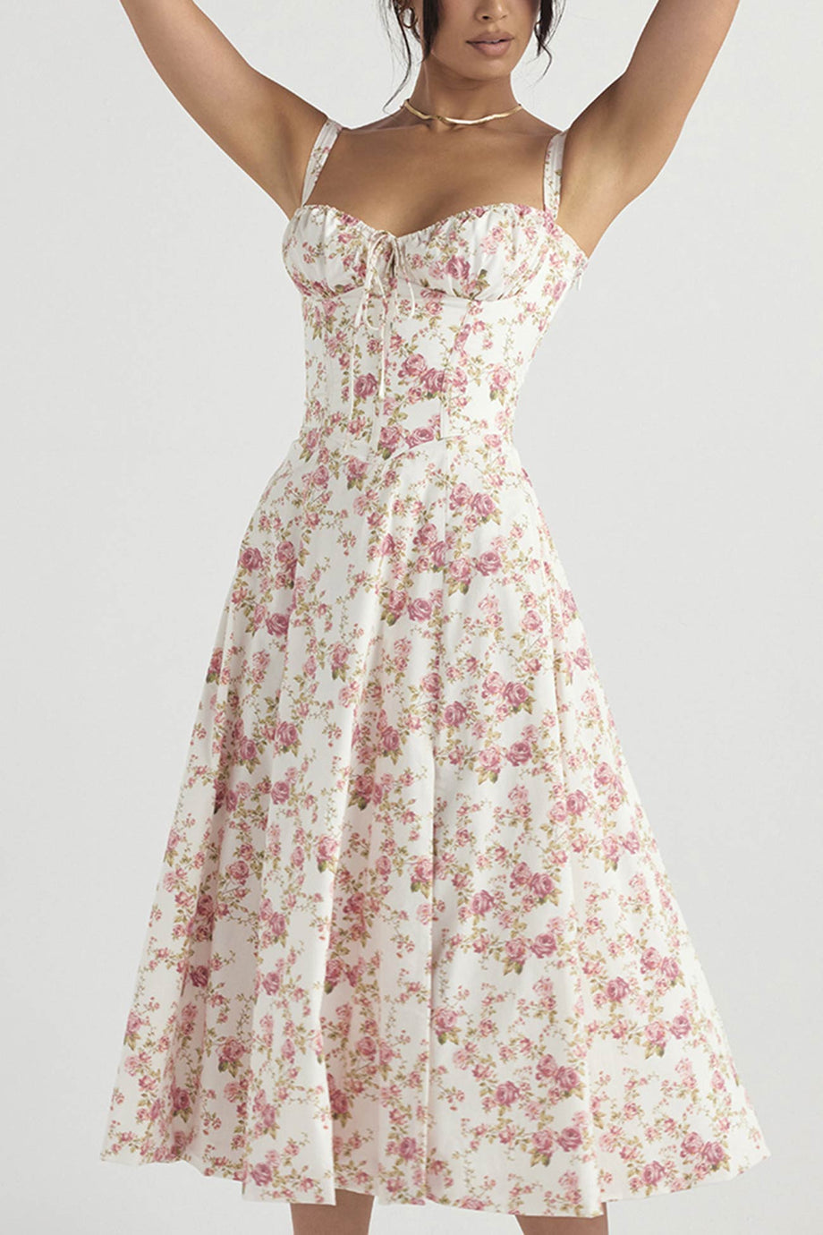 Pink Floral Corset Midi Dress | Bardot | SilkFred US