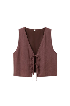 Arolora lace-up-textured-vest-midi-skirt-set