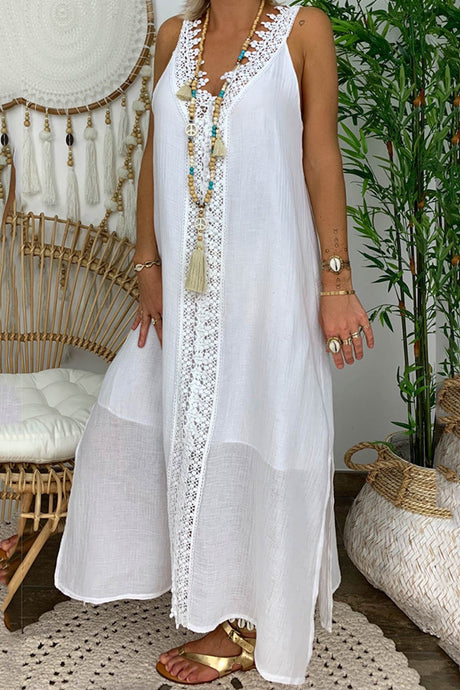 Arolora lace-v-neck-slit-tank-dress