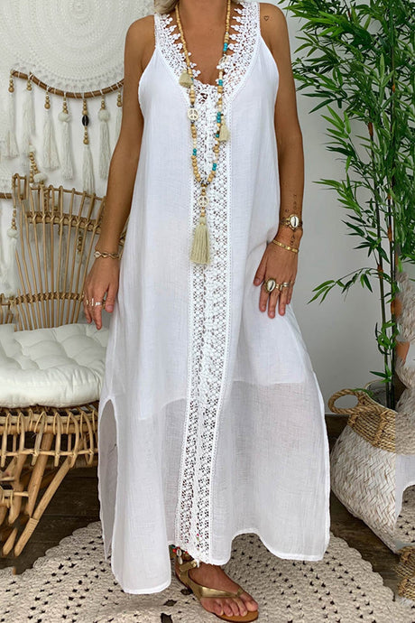 Arolora lace-v-neck-slit-tank-dress