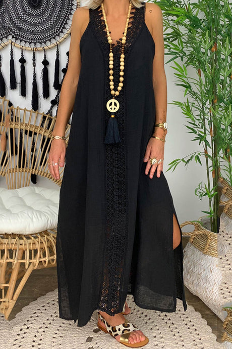 Arolora lace-v-neck-slit-tank-dress