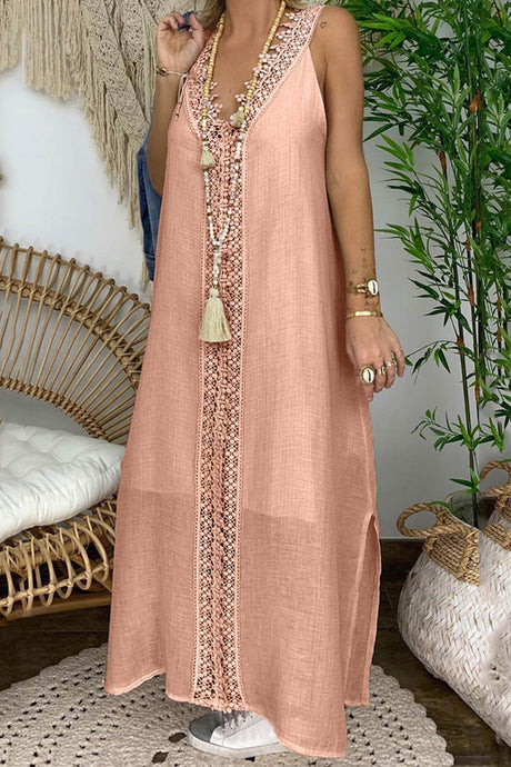 Arolora lace-v-neck-slit-tank-dress