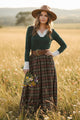 Lace V-neck Patchwork Plaid Skirt Maxi Dress